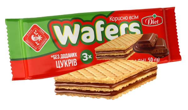 Вафлі з начинкою "Wafers"Diet з ароматом шоколаду  50 г